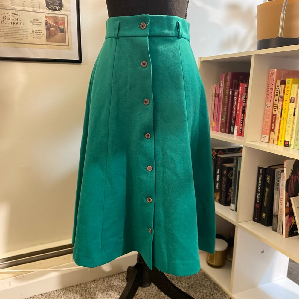 Vintage green button midi skirt